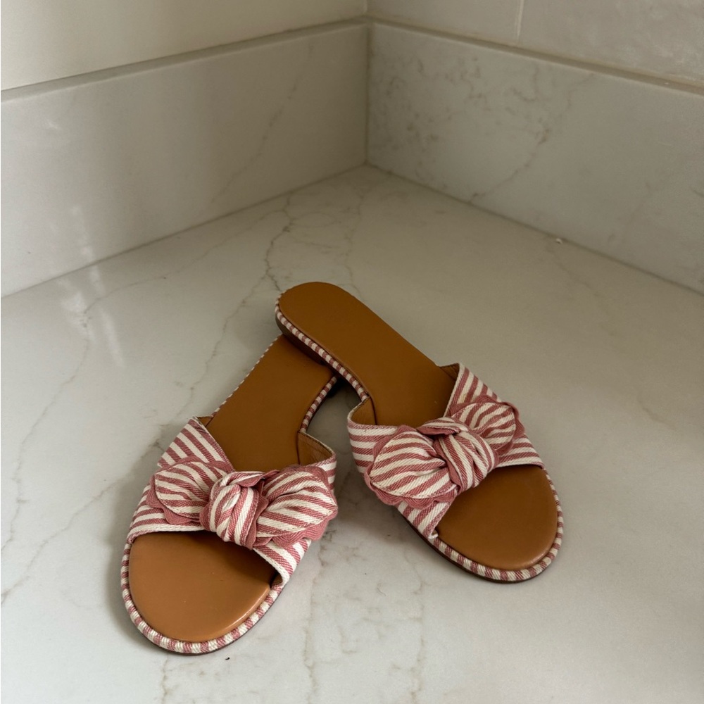 J. Crew Pink and Tan Bow Sandals
